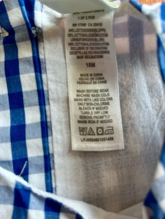 Blue and White Gingham and Daisy Flowers - Baby Girl Spring Summer Dress - 18m - Picture 4 of 7